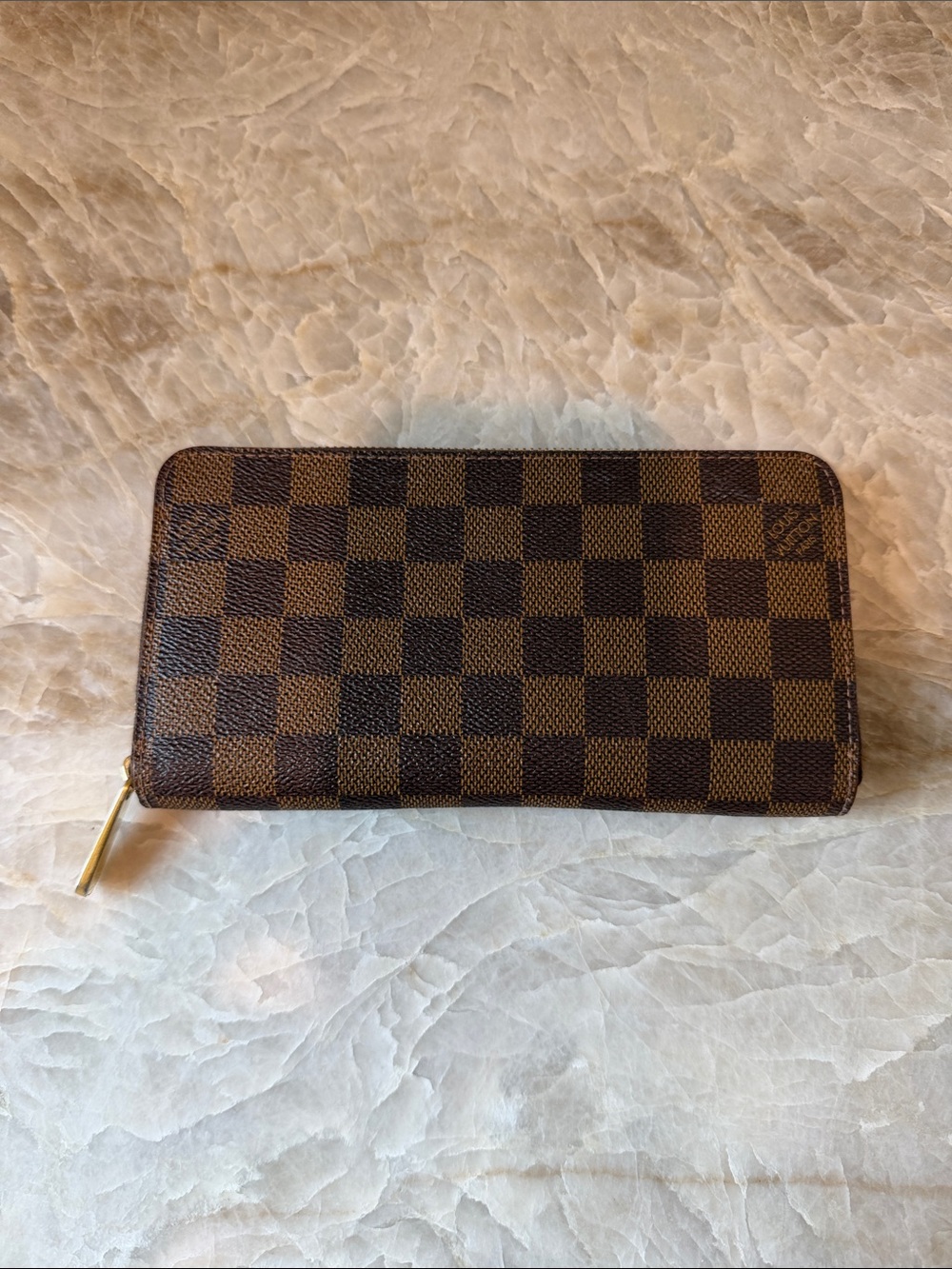 Louis Vuitton Damier Ebene Brown Zip Around Wallet